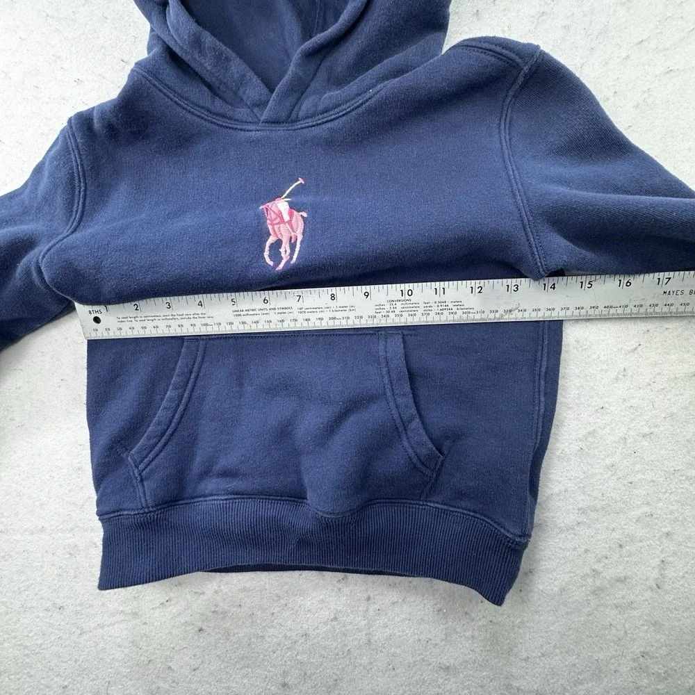 Pink Pony By Ralph Lauren Girls Navy Pink Embroidered Big Logo Hoodie‎ Size 6